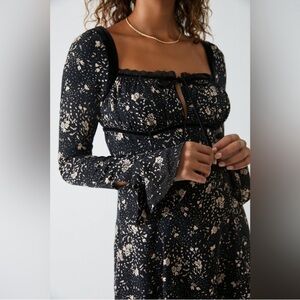 Elegant Black Floral Women's Dress
